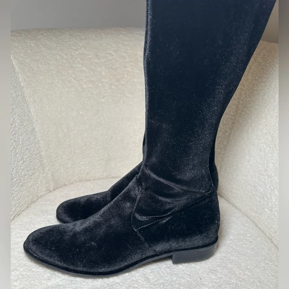 Marc Fisher Hulie boots black over the knee velvet type fall winter low heel 8.5